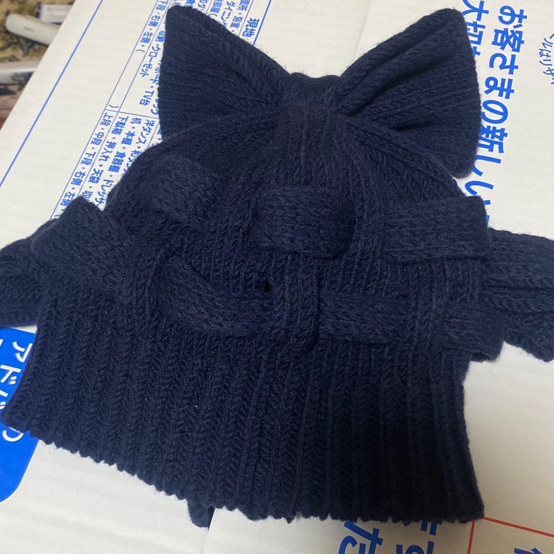 コムデギャルソンガール　25aw リボンニット帽　ネイビー