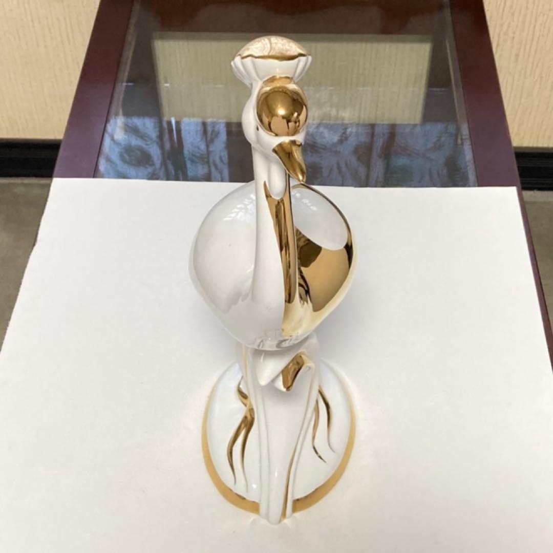 AHURA⁇ 鳥 置物 オブジェ ゴールド 金彩 白磁 陶磁器 レトロ