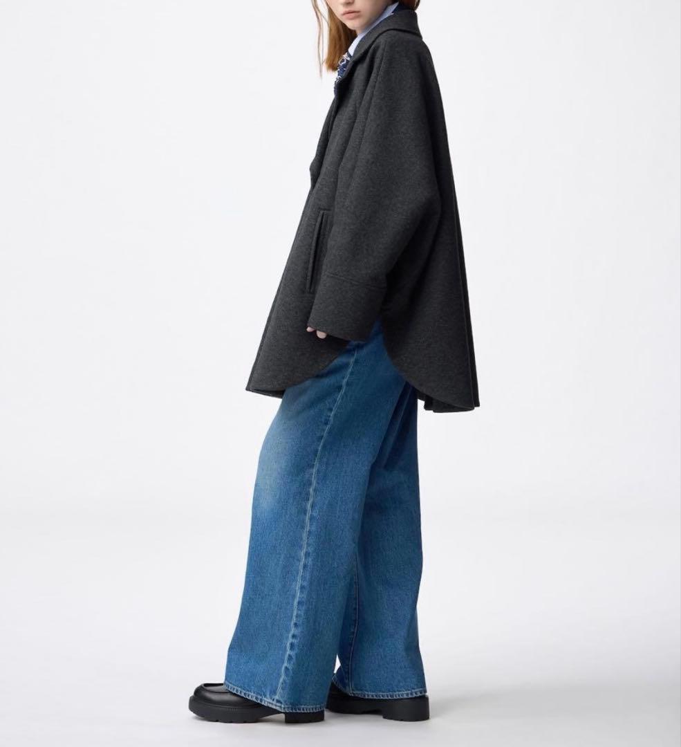 【新品】GU コージーメルトンケープコート M メルトン コート ケープ グレー