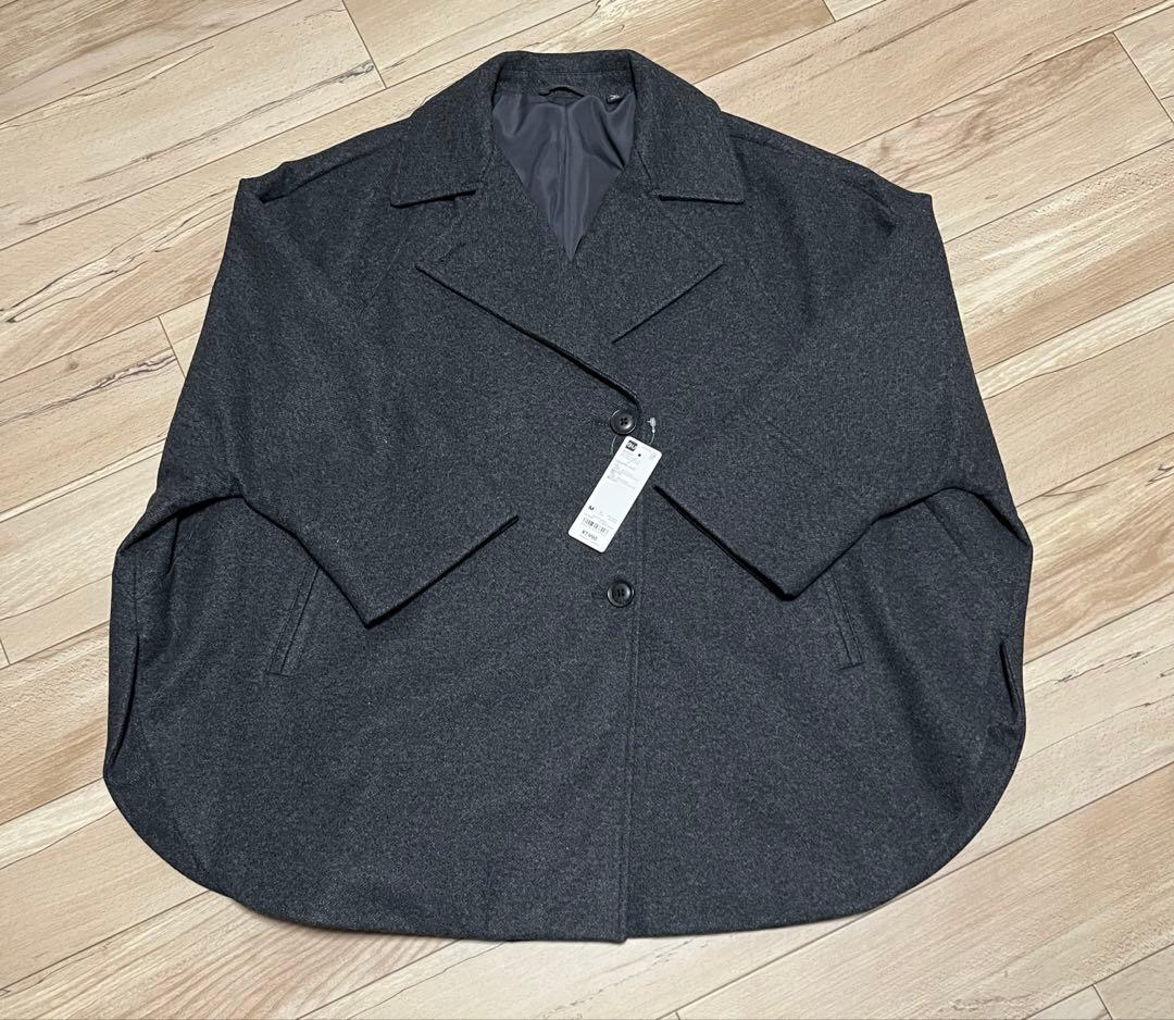 【新品】GU コージーメルトンケープコート M メルトン コート ケープ グレー