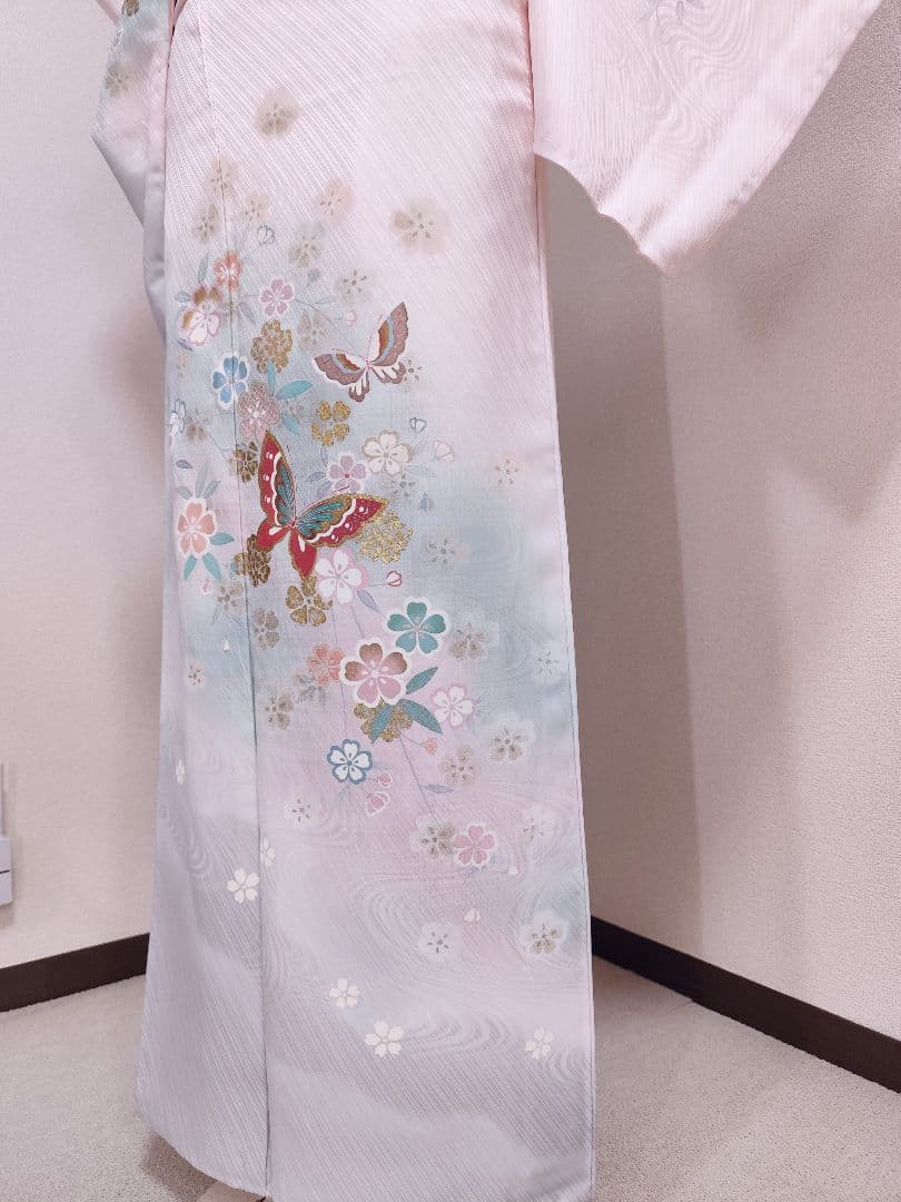 ❰6547❱ フルセット　付け下げ訪問着　作家　山本寛斎　桜　蝶　袋帯　正絹着物