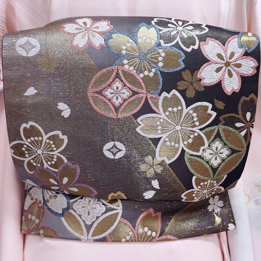 ❰6547❱ フルセット　付け下げ訪問着　作家　山本寛斎　桜　蝶　袋帯　正絹着物