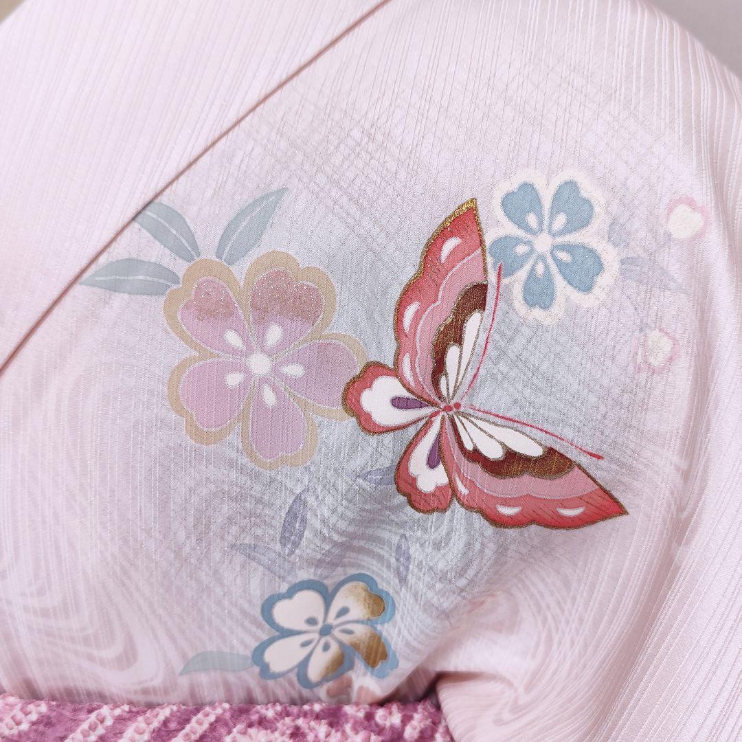 ❰6547❱ フルセット　付け下げ訪問着　作家　山本寛斎　桜　蝶　袋帯　正絹着物