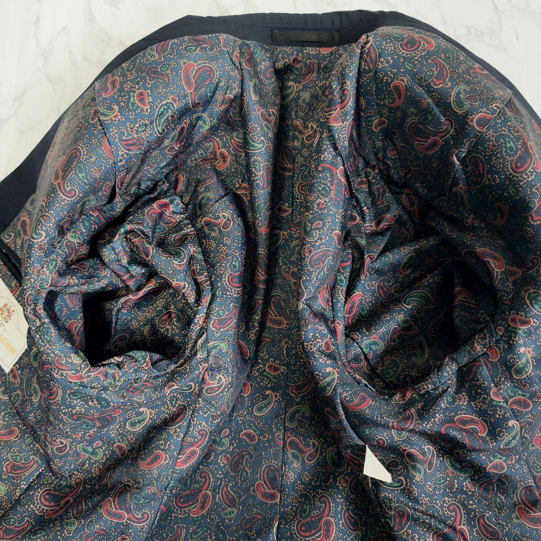 【美品 高級◎】アクアスキュータム 紺ブレ ペイズリー柄 カシミヤ混 英国製 L