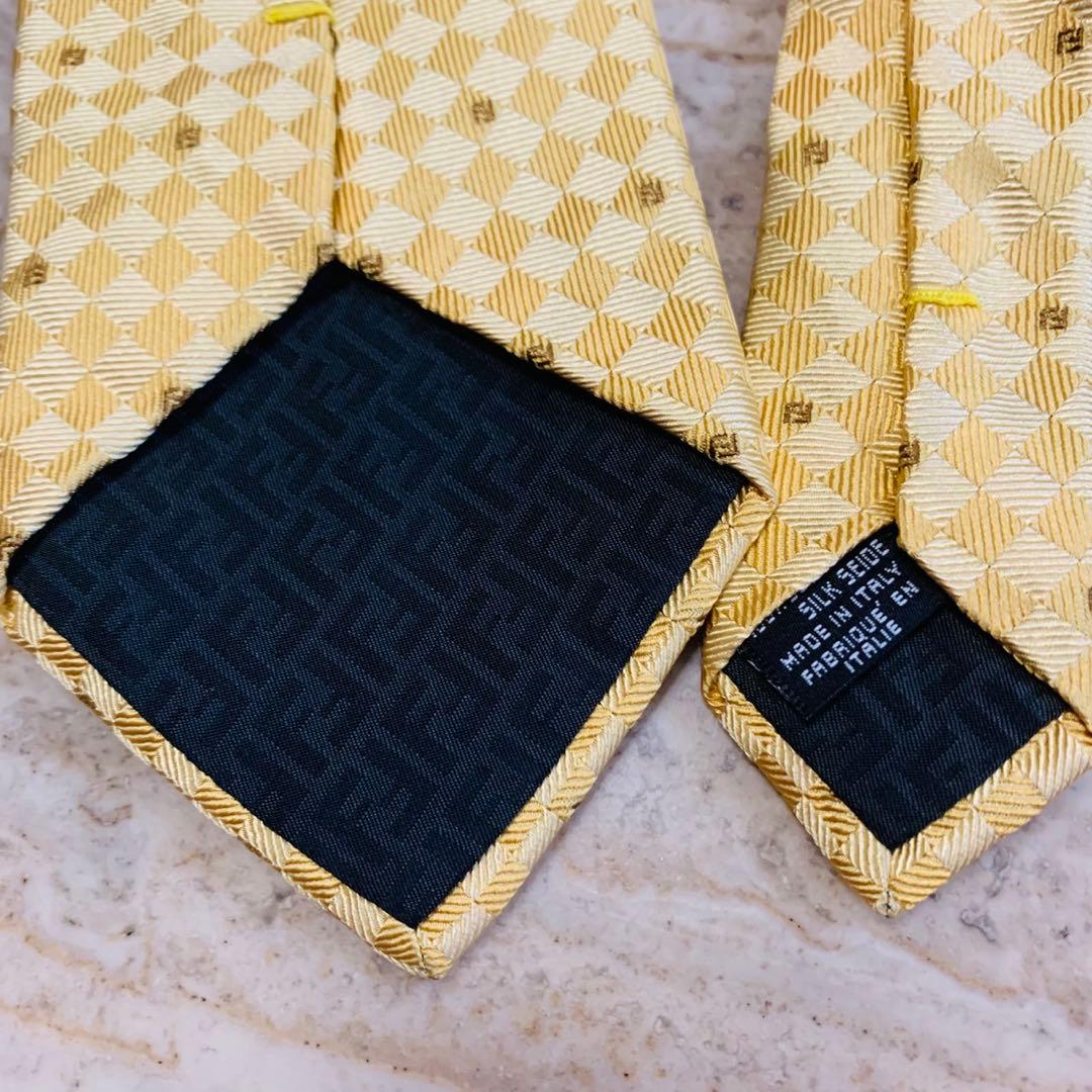 N177 新品未使用 フェンディ ズッカ柄 ゴールド ネクタイ メンズ