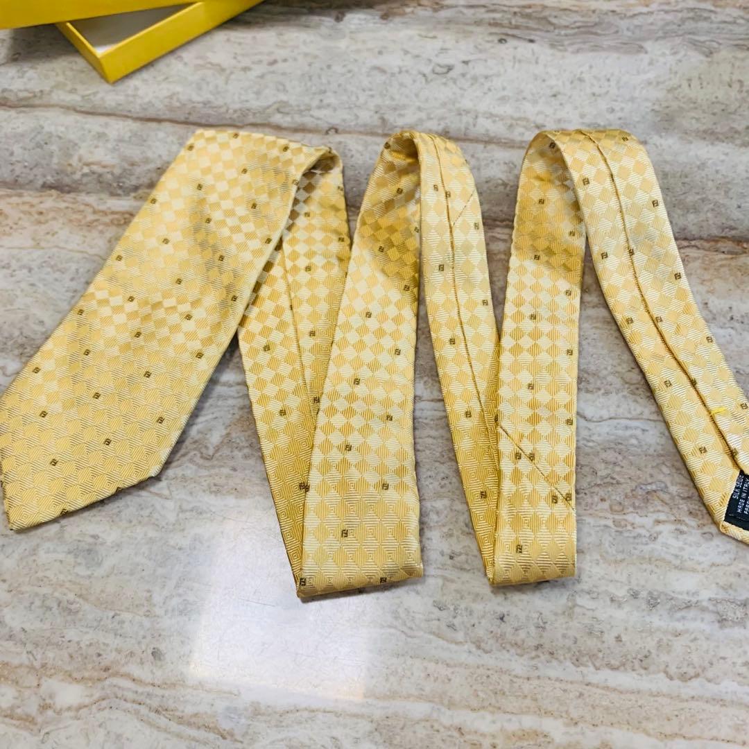 N177 新品未使用 フェンディ ズッカ柄 ゴールド ネクタイ メンズ