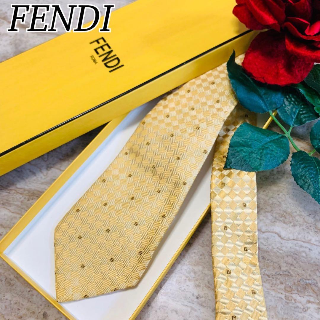 N177 新品未使用 フェンディ ズッカ柄 ゴールド ネクタイ メンズ
