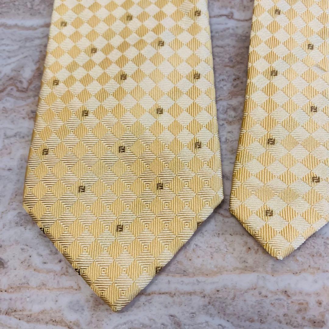 N177 新品未使用 フェンディ ズッカ柄 ゴールド ネクタイ メンズ