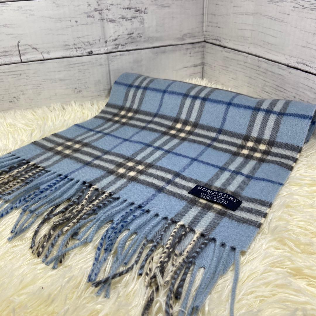 希少色✨BURBERRY マフラー ノバチェック カシミヤ100% ライトブルー