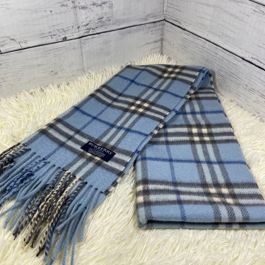 希少色✨BURBERRY マフラー ノバチェック カシミヤ100% ライトブルー