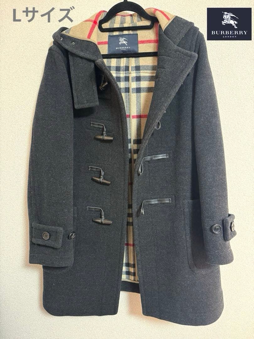 バーバリーロンドン ダッフルコート フード メガチェック　Lサイズ ダークグレー