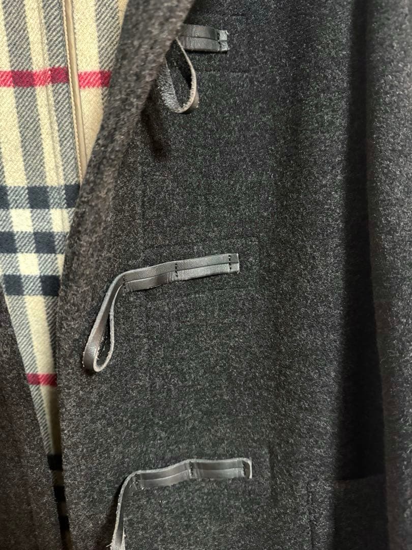 バーバリーロンドン ダッフルコート フード メガチェック　Lサイズ ダークグレー