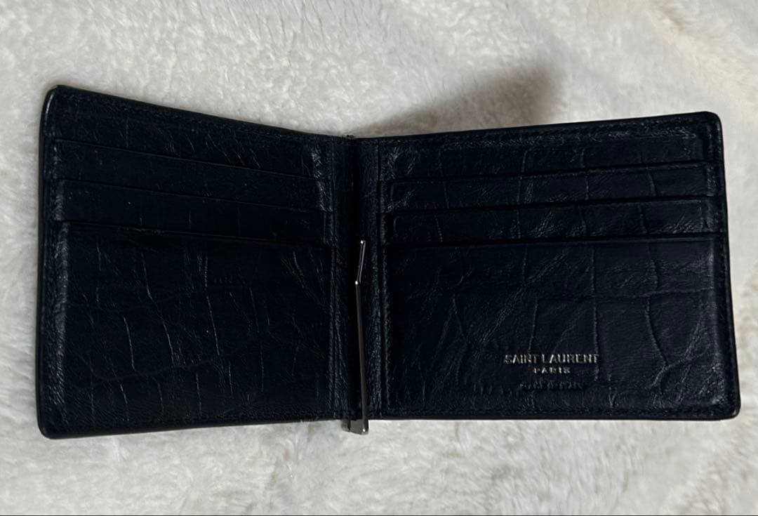 サンローラン　ブラックレザー マネークリップ