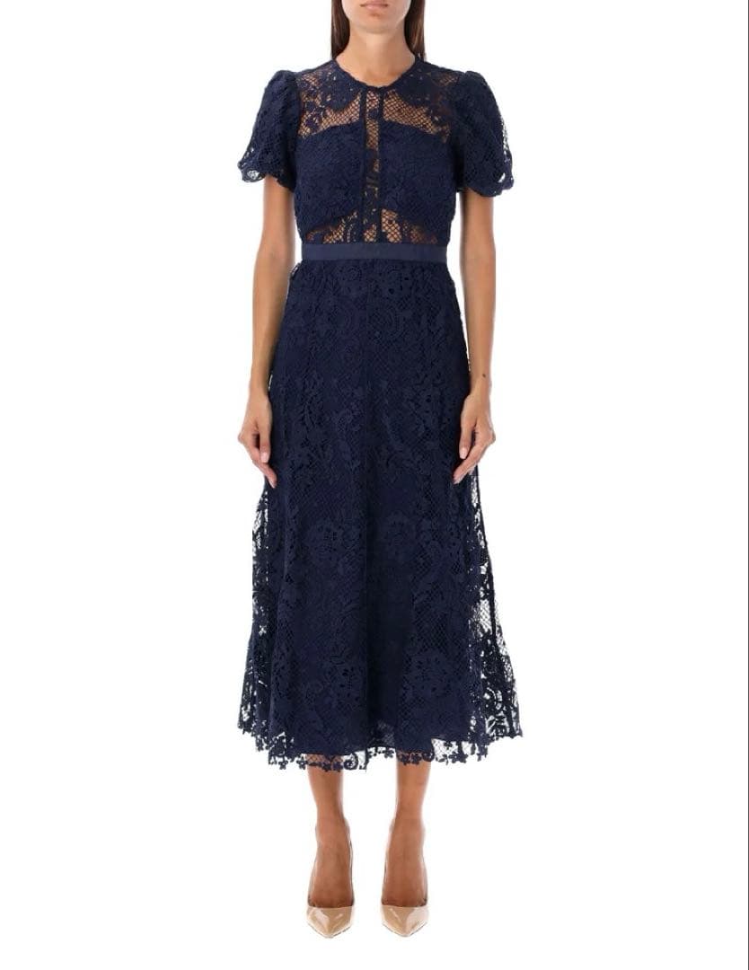 Self-Portrait レースパフスリーブミディ　ドレス　ワンピース　結婚式