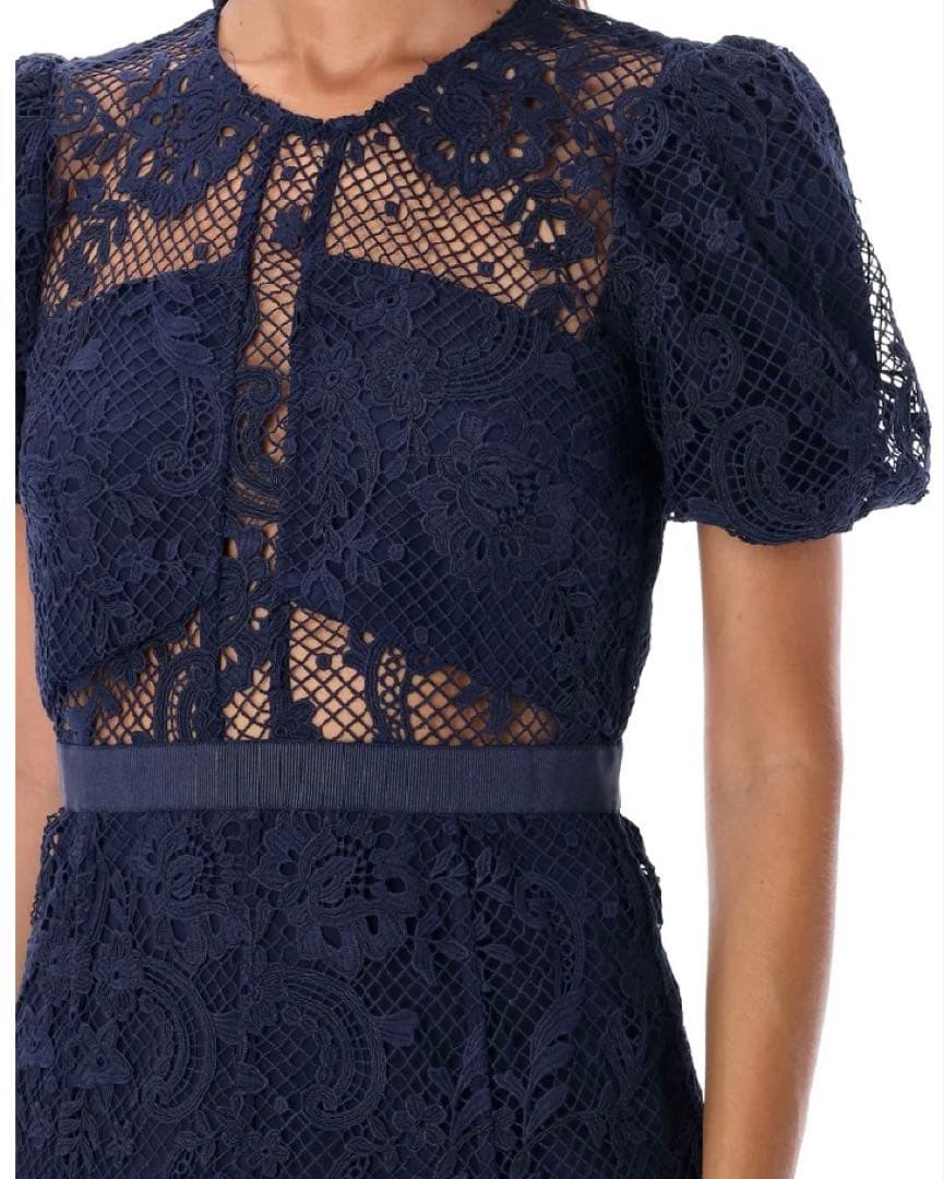 Self-Portrait レースパフスリーブミディ　ドレス　ワンピース　結婚式