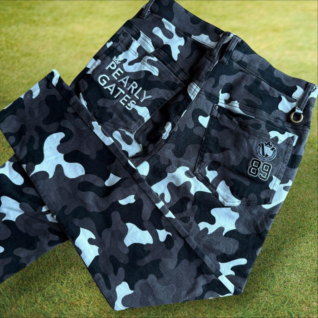 パーリーゲイツ　パンツ　迷彩　S〜M相当　白　黒　グレー　コットン素材　3