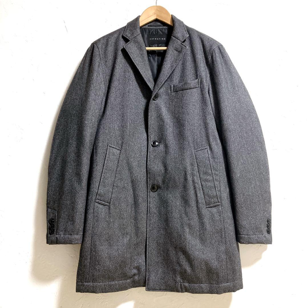 【美品】ESTNATION ダウンチェスターコート ウール　グレー Lサイズ