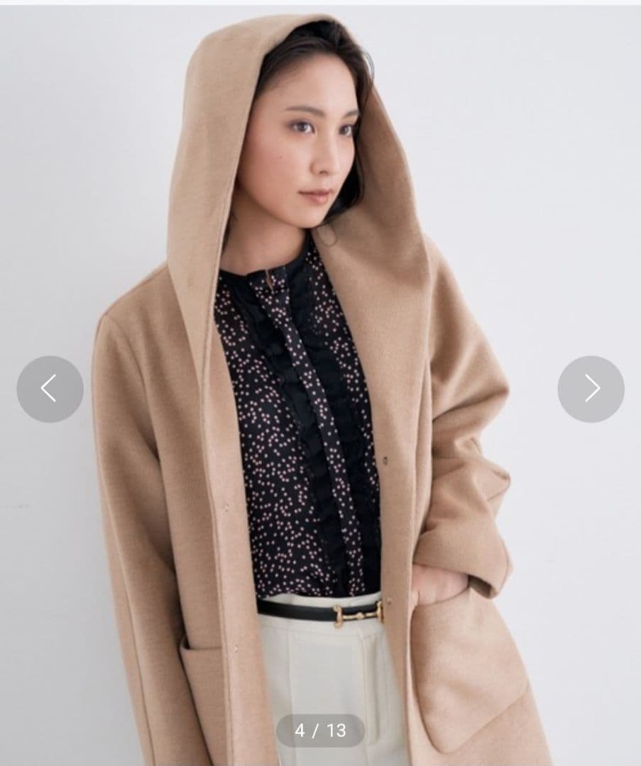 ☆ほぼ未使用☆ANAYI カシミアタッチ　バイカラーフードコート　キャメル