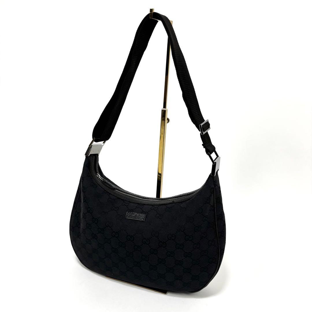GUCCI グッチ GGキャンバス ハーフムーン ワンショルダーバッグ 黒