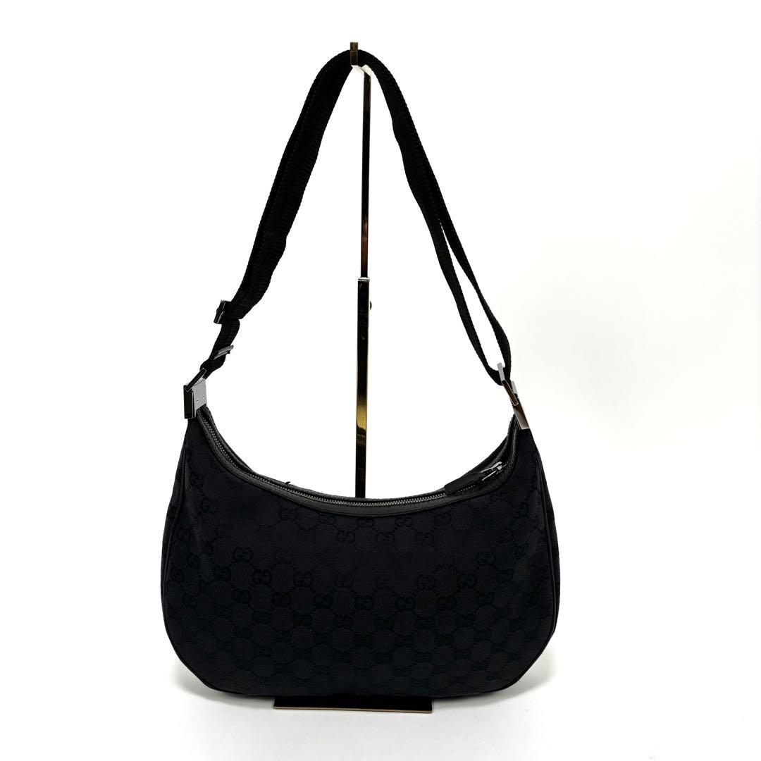 GUCCI グッチ GGキャンバス ハーフムーン ワンショルダーバッグ 黒