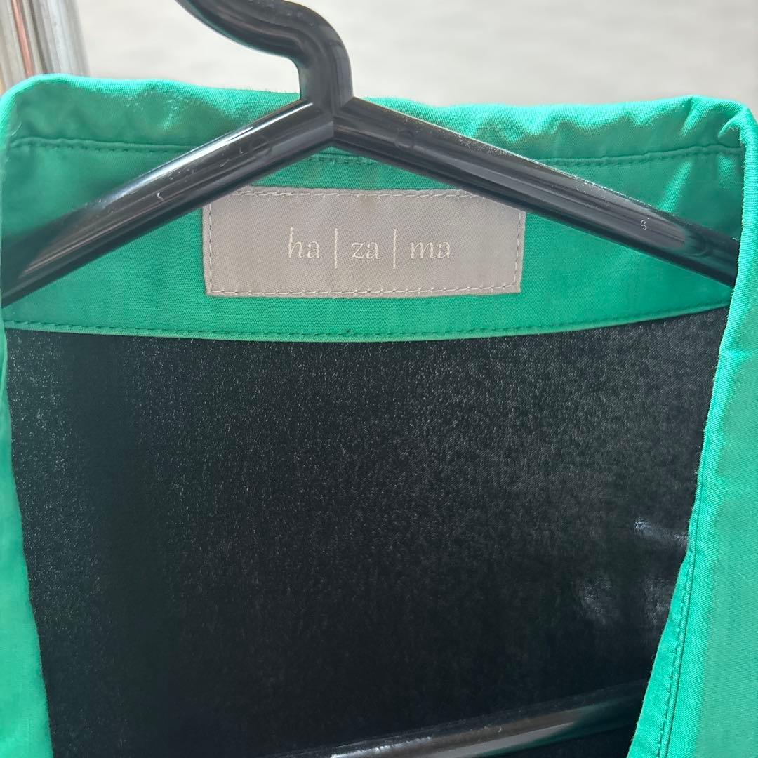 ha|za|ma ボタン付きシャツワンピース 黒と緑