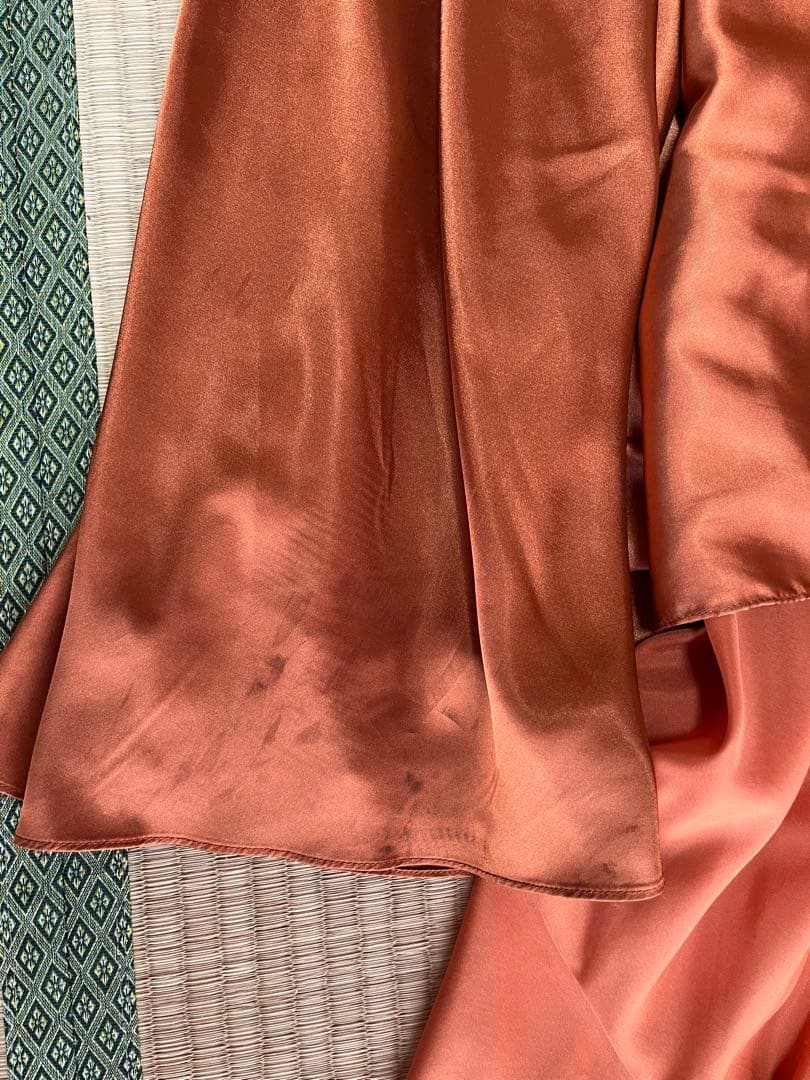 【美晴ドレス】テラコッタＶネック　カラーロングドレス　Ｍサイズ