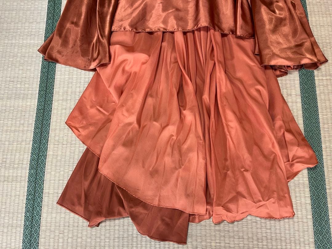 【美晴ドレス】テラコッタＶネック　カラーロングドレス　Ｍサイズ