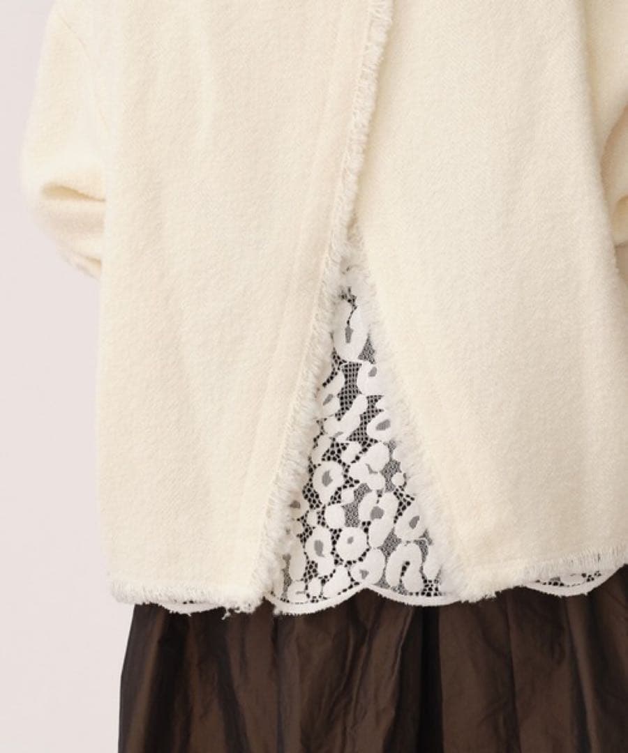 ✨定価3.3万円✨ビアズリー　後ろレースツイードプルオーバー　ホワイト　F