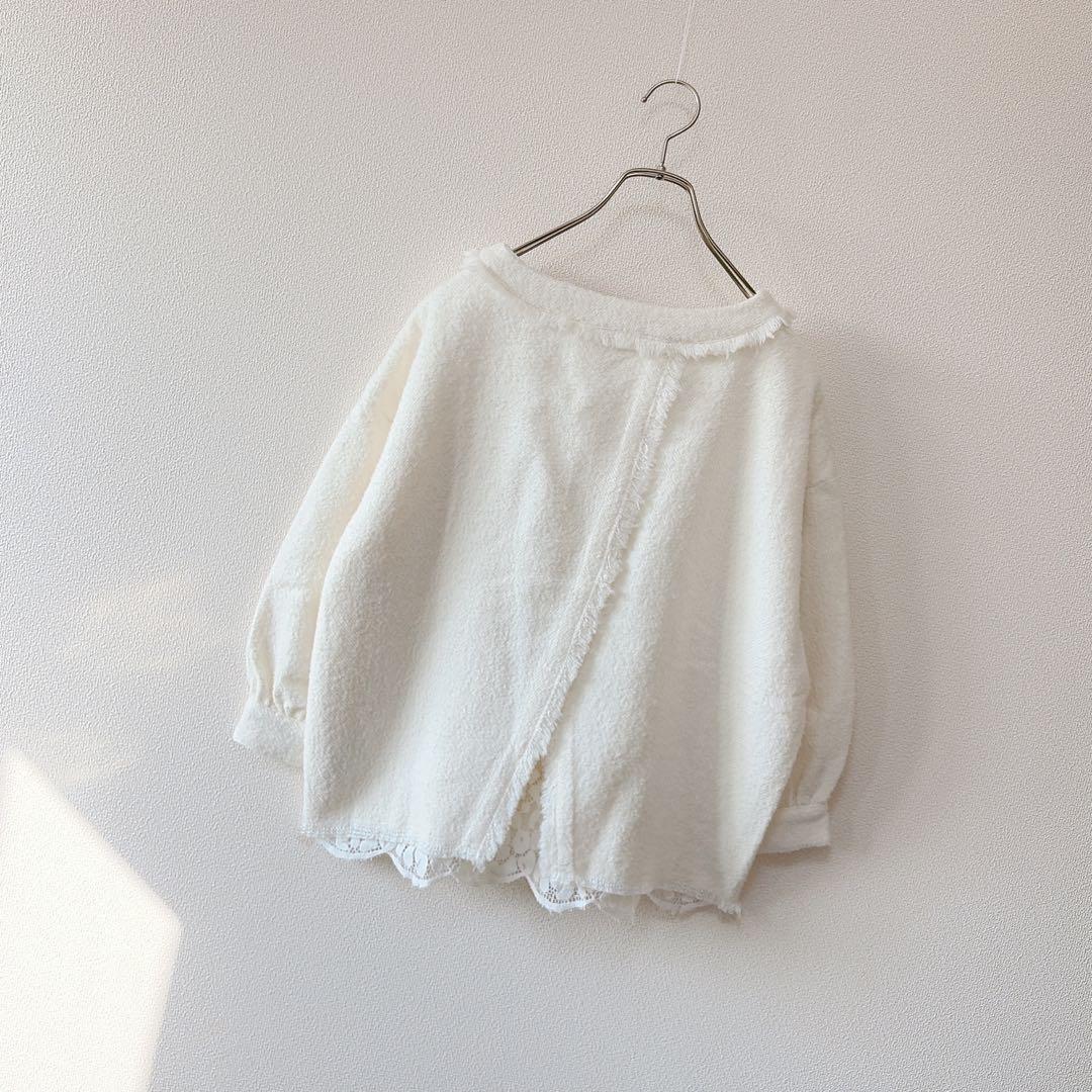 ✨定価3.3万円✨ビアズリー　後ろレースツイードプルオーバー　ホワイト　F