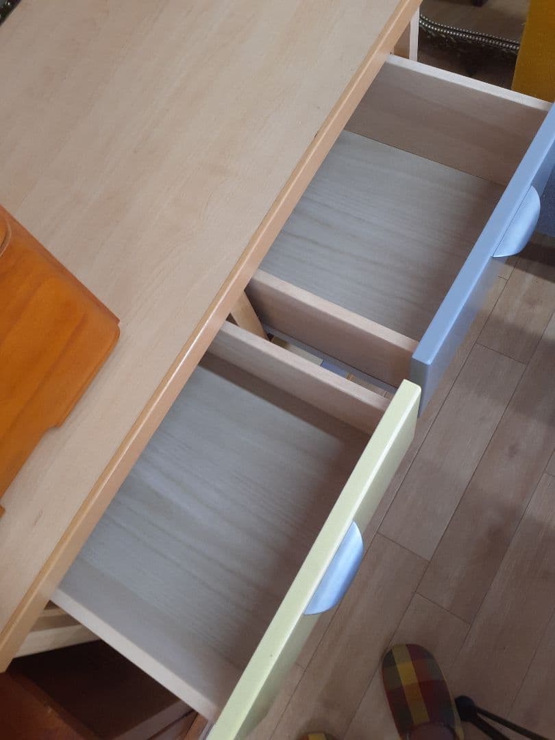 木製チェスト 6引き出し イエロー グレーキャスター付き