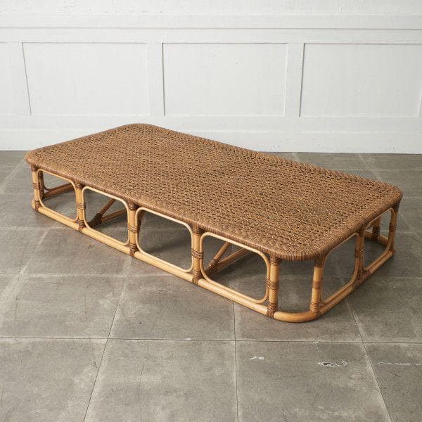 93881★ヴィンテージ 籐 ラタン ベッドフレーム 籐張 シングルベッド