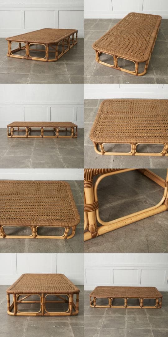 93881★ヴィンテージ 籐 ラタン ベッドフレーム 籐張 シングルベッド