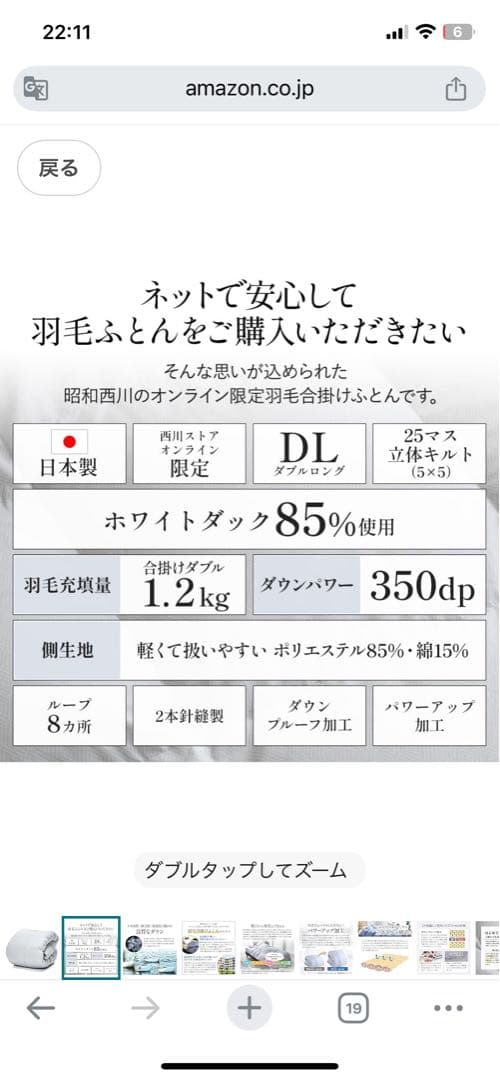 Showa Nishikawa 昭和西川ダウン掛け布団 グレー