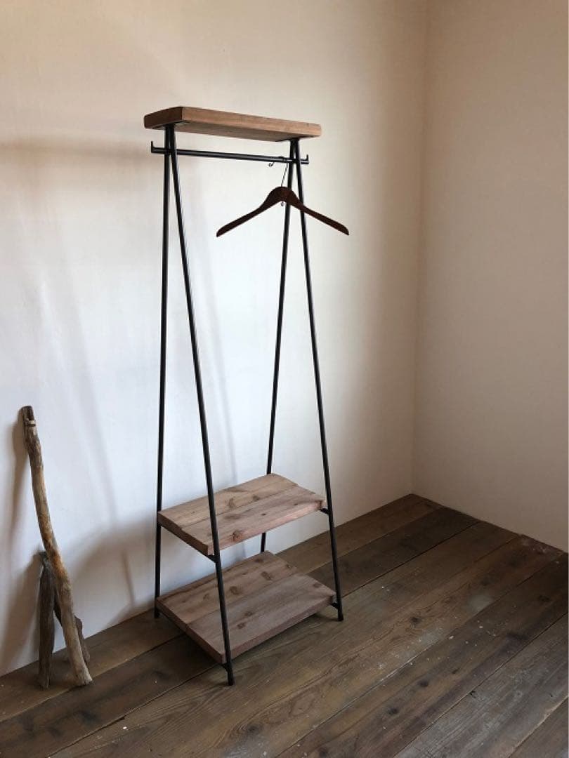数量限定　特別価格　ハンガーラック　アイアン　古材　2段収納　コンパクト
