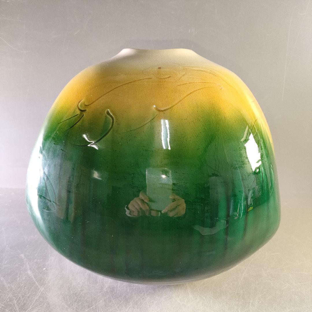 A1255-1/秋塘窯/五代中村雅彦 造/彩釉兎文花器/共箱/花瓶/花入/華道具