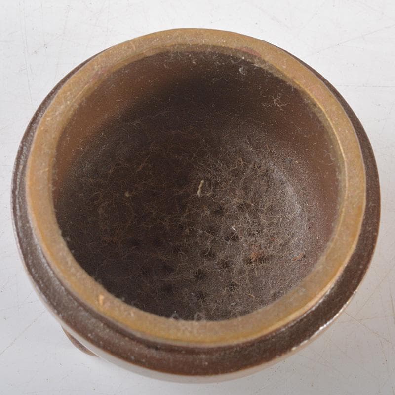 高岡銅器　下尾治彦作　古銅　すかし三足香炉　共箱　V　R5263