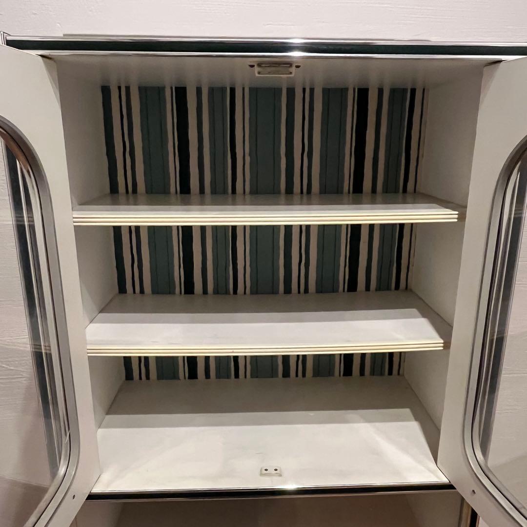 昭和レトロ 食器棚 アーチ 緑 白 当時物 ビンテージ カップボード キッチン