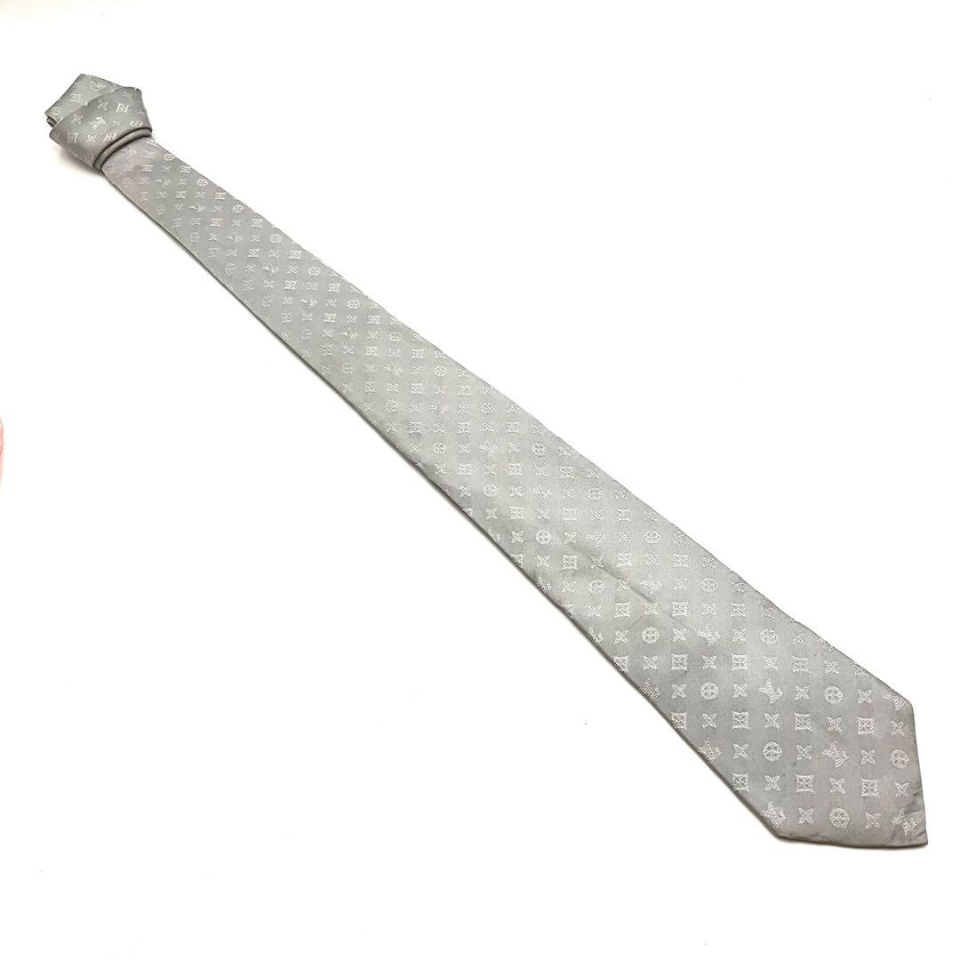 ルイヴィトン LOUIS VUITTON ネクタイ グレー シルク モノグラム