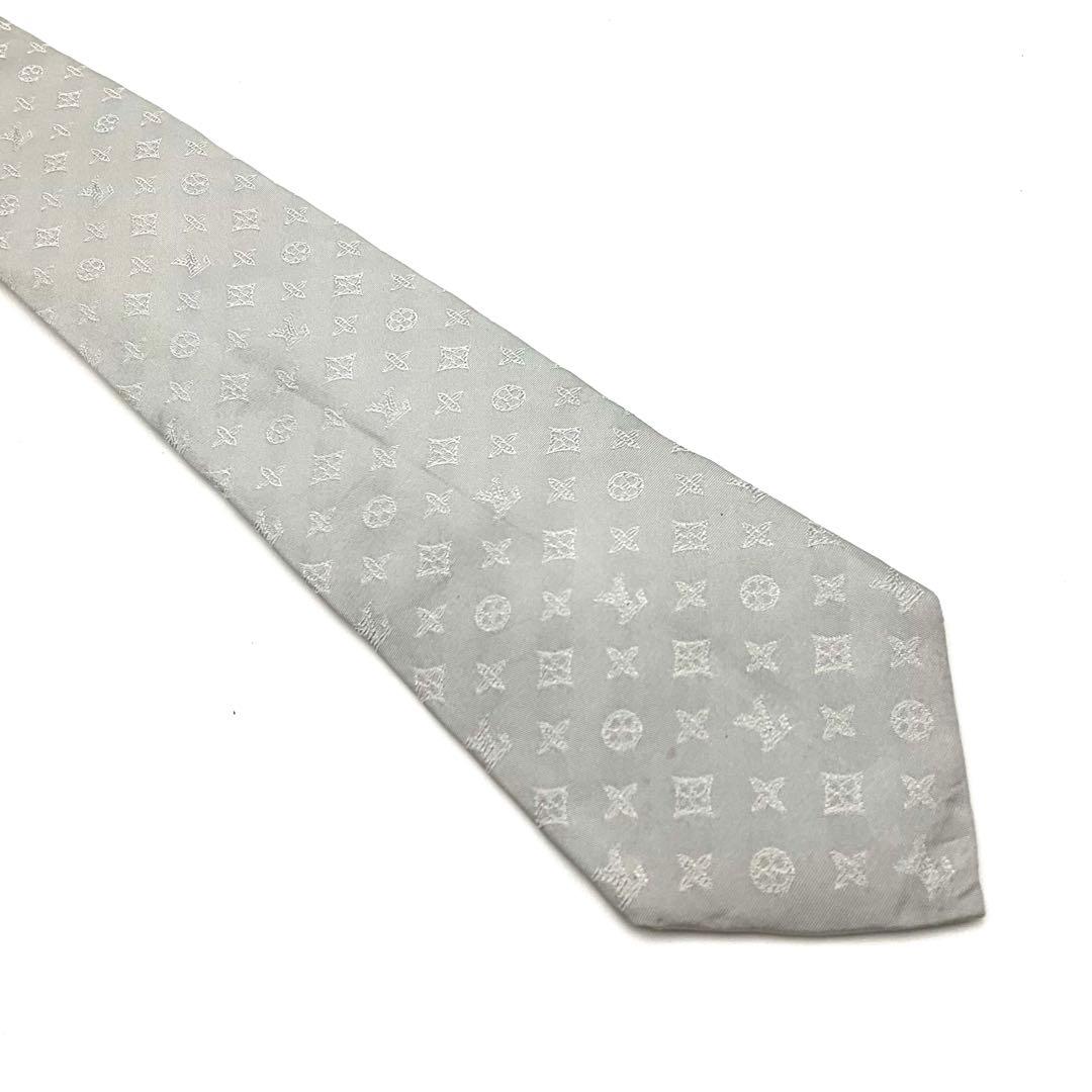 ルイヴィトン LOUIS VUITTON ネクタイ グレー シルク モノグラム