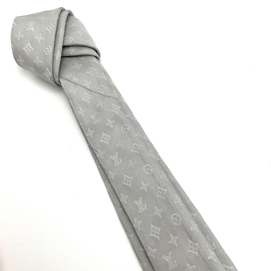 ルイヴィトン LOUIS VUITTON ネクタイ グレー シルク モノグラム