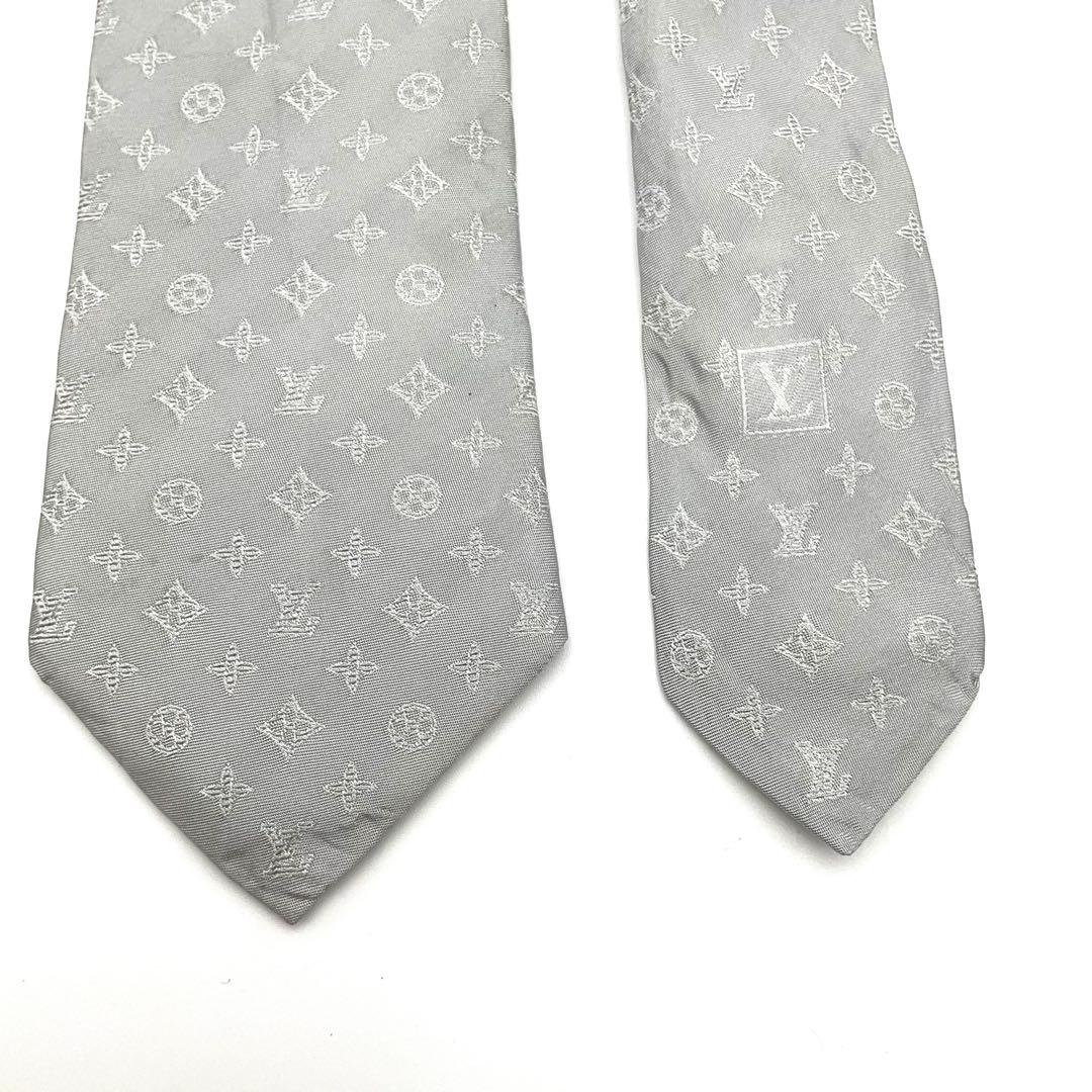 ルイヴィトン LOUIS VUITTON ネクタイ グレー シルク モノグラム