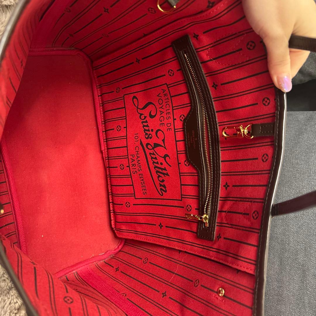 ダミエパターン ブラウンレザートートバッグ