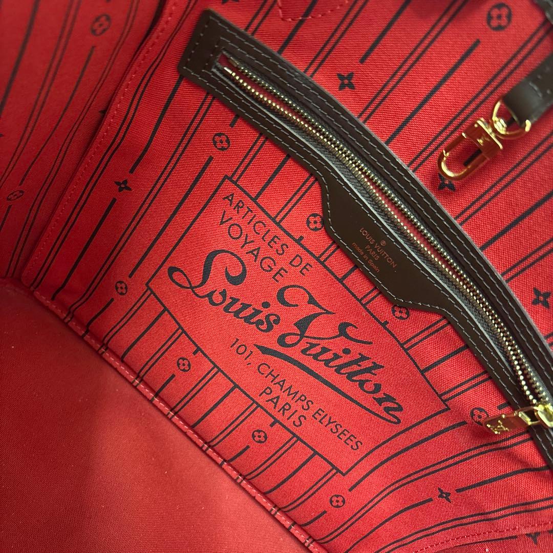 ダミエパターン ブラウンレザートートバッグ