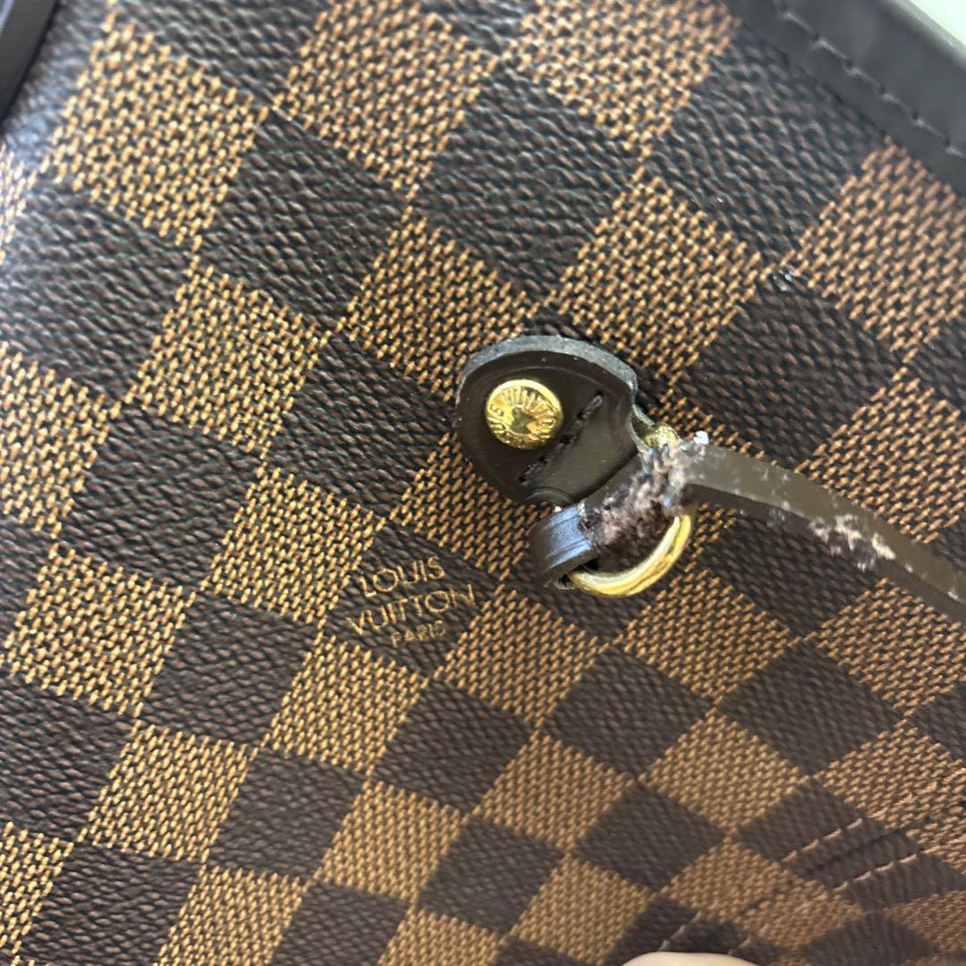 ダミエパターン ブラウンレザートートバッグ