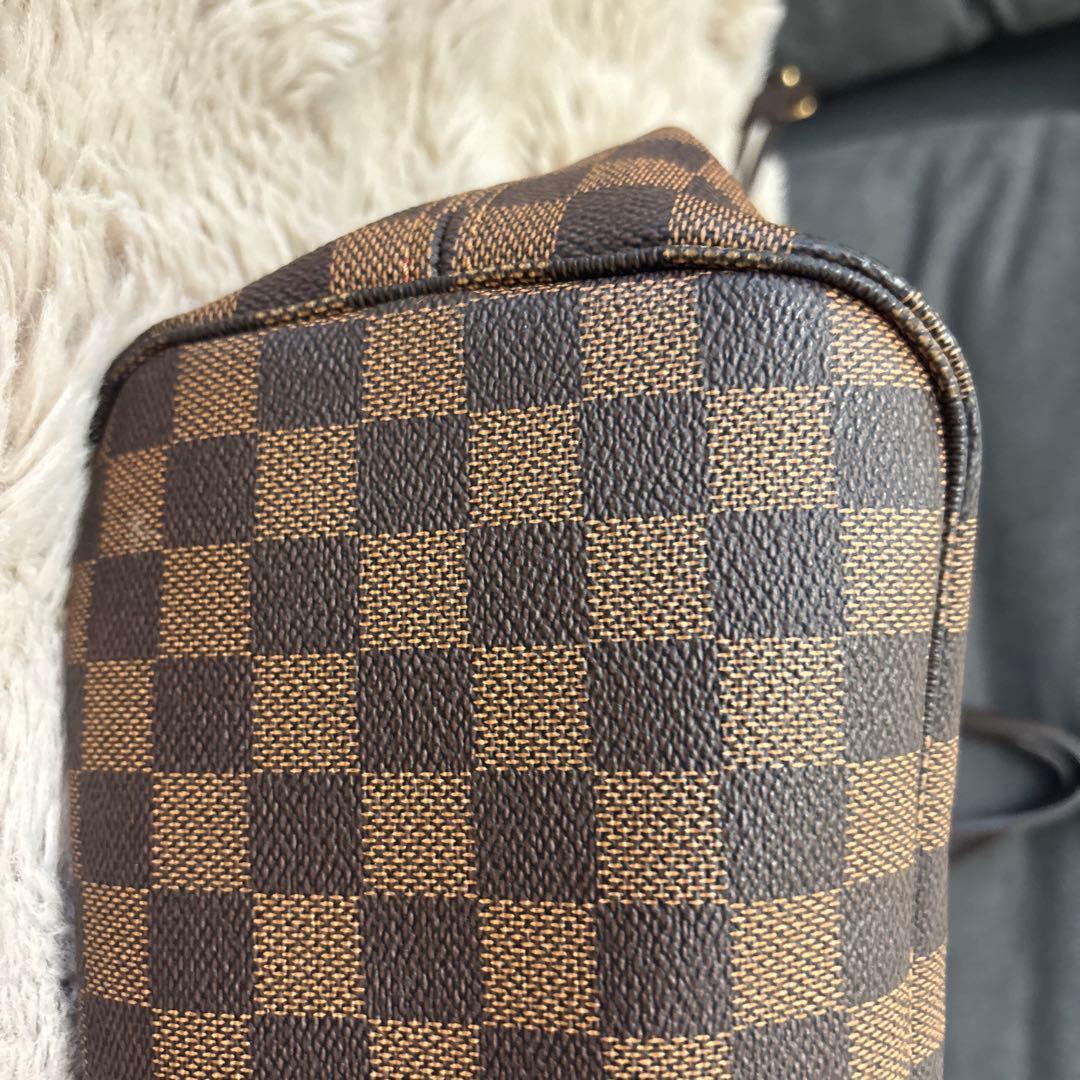 ダミエパターン ブラウンレザートートバッグ