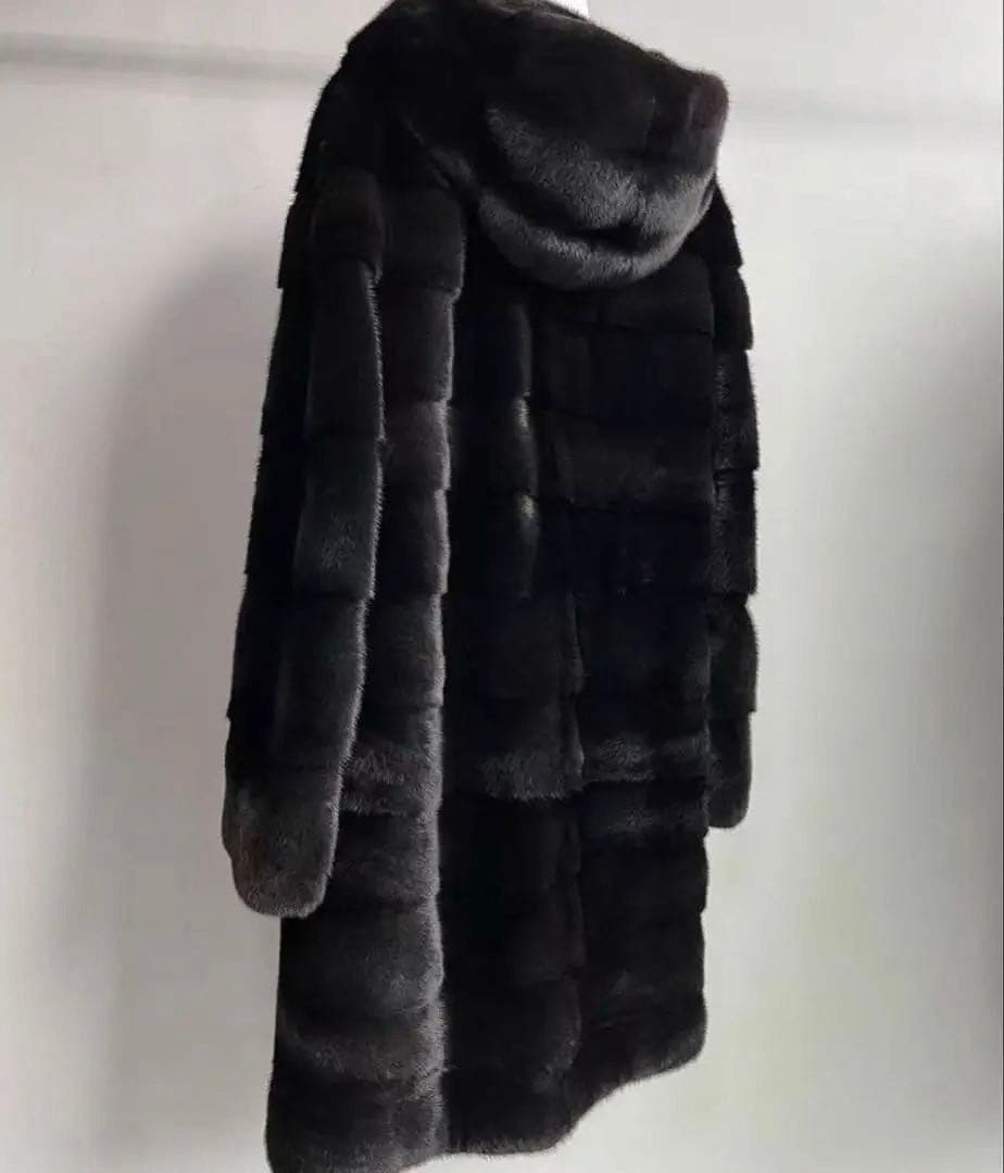 ブラックミンク　フードロングコート