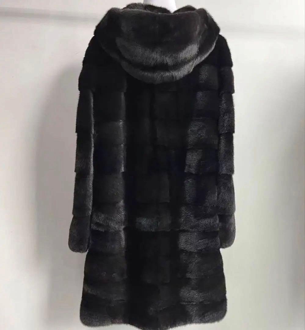 ブラックミンク　フードロングコート