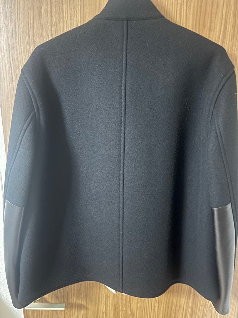 ジルサンダー/JILSANDERレザー切り替えハイネックウールハーフコート