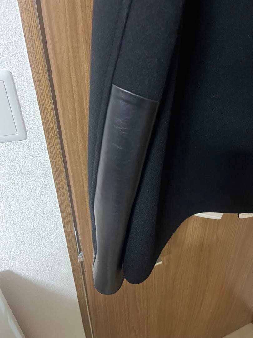 ジルサンダー/JILSANDERレザー切り替えハイネックウールハーフコート