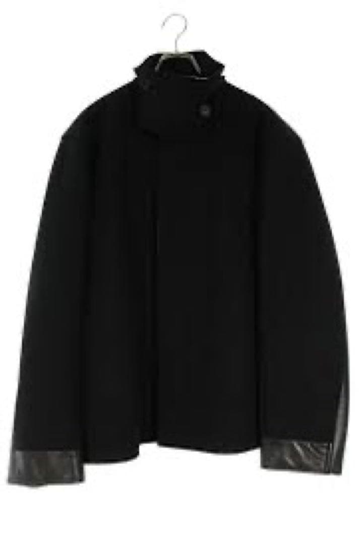 ジルサンダー/JILSANDERレザー切り替えハイネックウールハーフコート